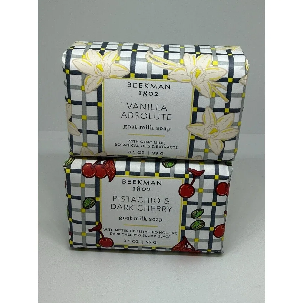 Beekman 1802 Goat Milk Soap Bars Pistachio Dark‎ Cherry & Vanilla 3.5oz Set New